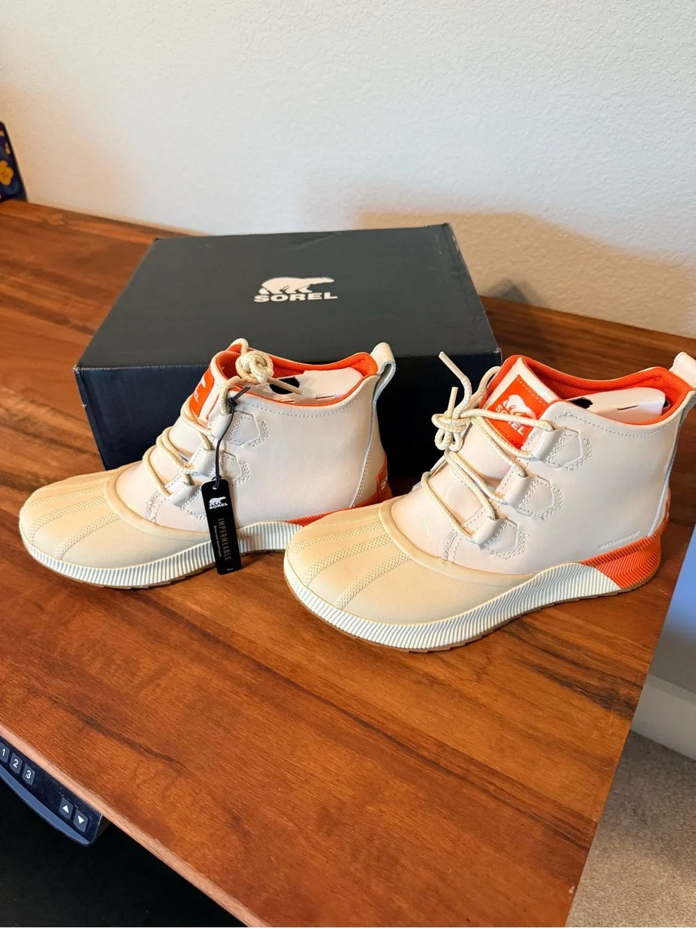 Sorel Cream and Orange Lace-Up Waterproof Boots